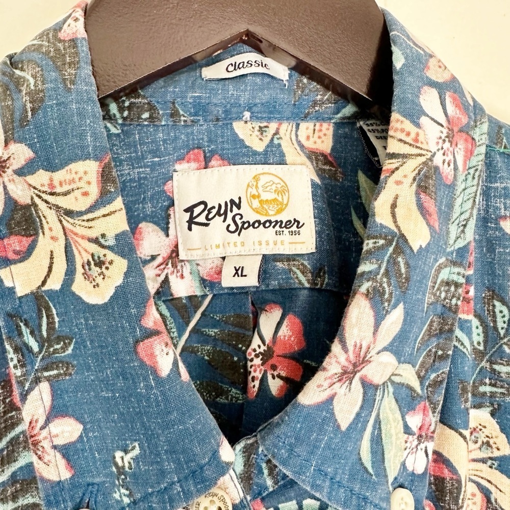 REYN SPOONER Hawaiian Blue Button Shirt XL - Picture 4 of 8
